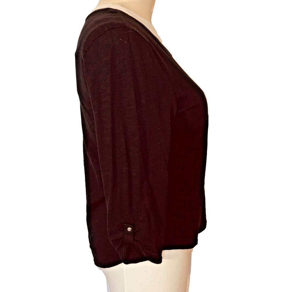 Chico's Blouse Women's XL Black Round Neck Long Roll Tab Sleeve - Picture 4 of 12